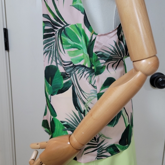 Alice + Olivia Tropical Leaf Print Resortwear Beach Summer Silk Blouse Size XL/L - Picture 7 of 13